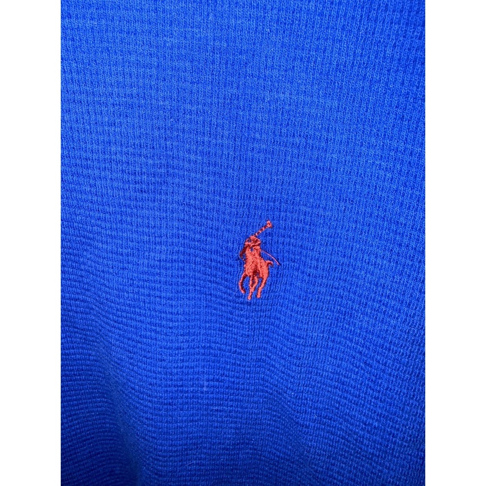 Polo Ralph Lauren Kids XL Blue Waffle Knit Long Sleeve Henley Shirt Red Pony - Picture 3 of 6